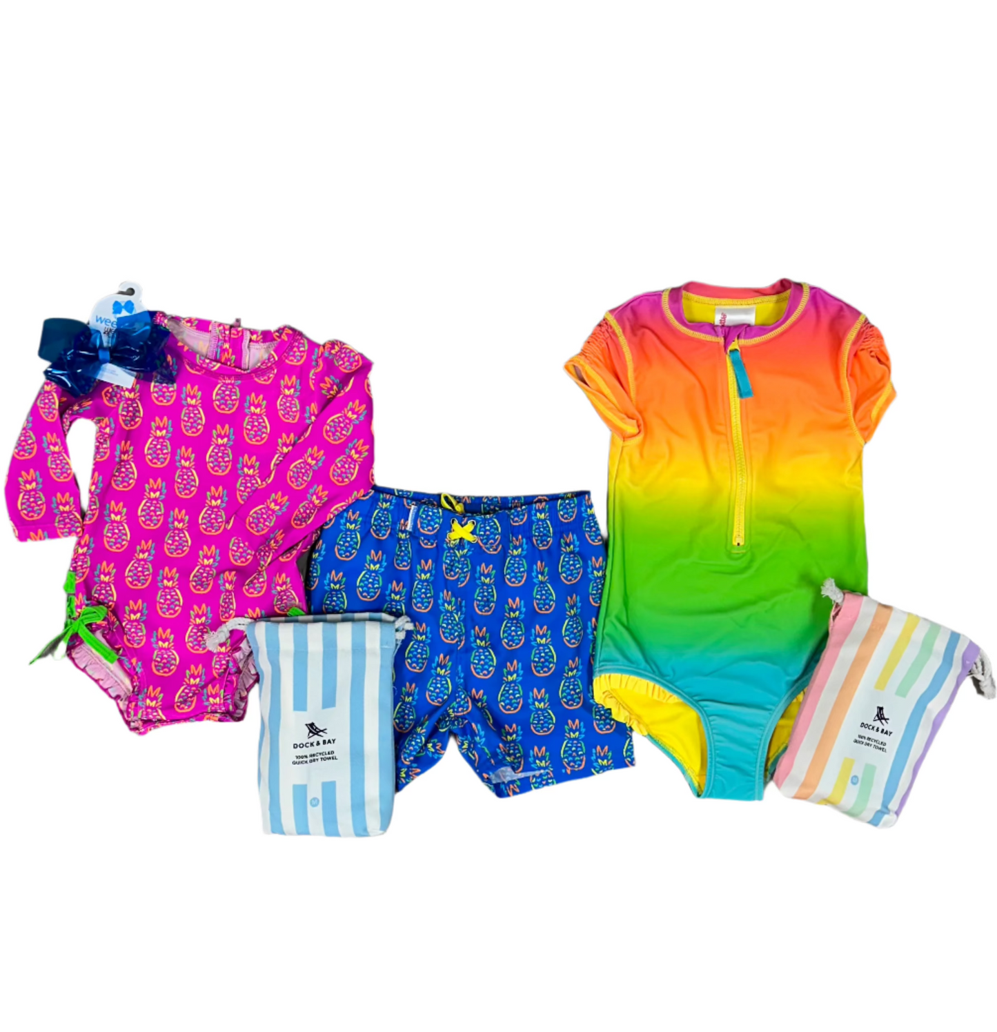 Neon Violet Pineapples L/S One Piece Rash Grard Kids Swim Rufflebutts