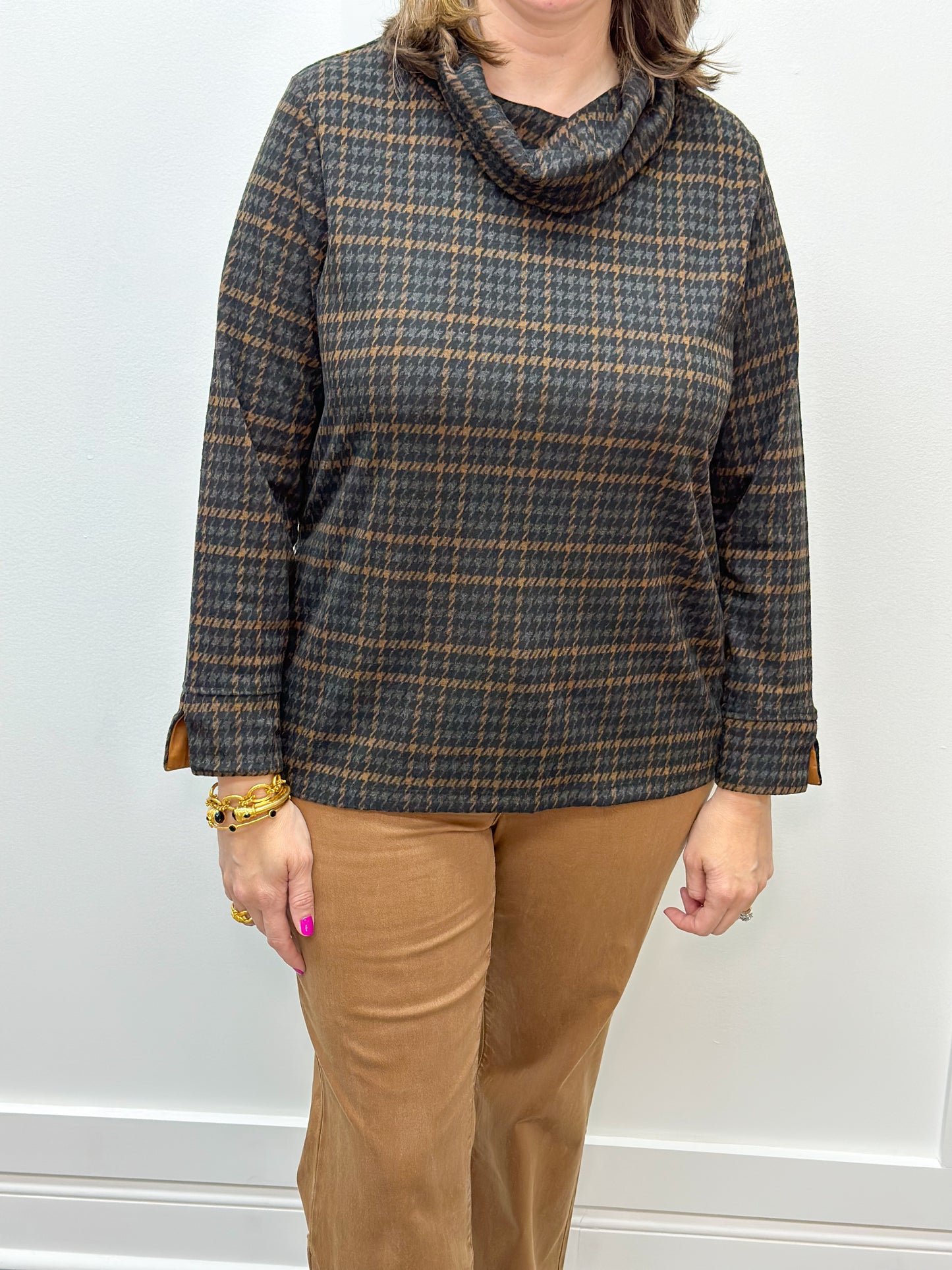 Cowl Neck Top With Zipper Accent - Walnut Tops Tribal   