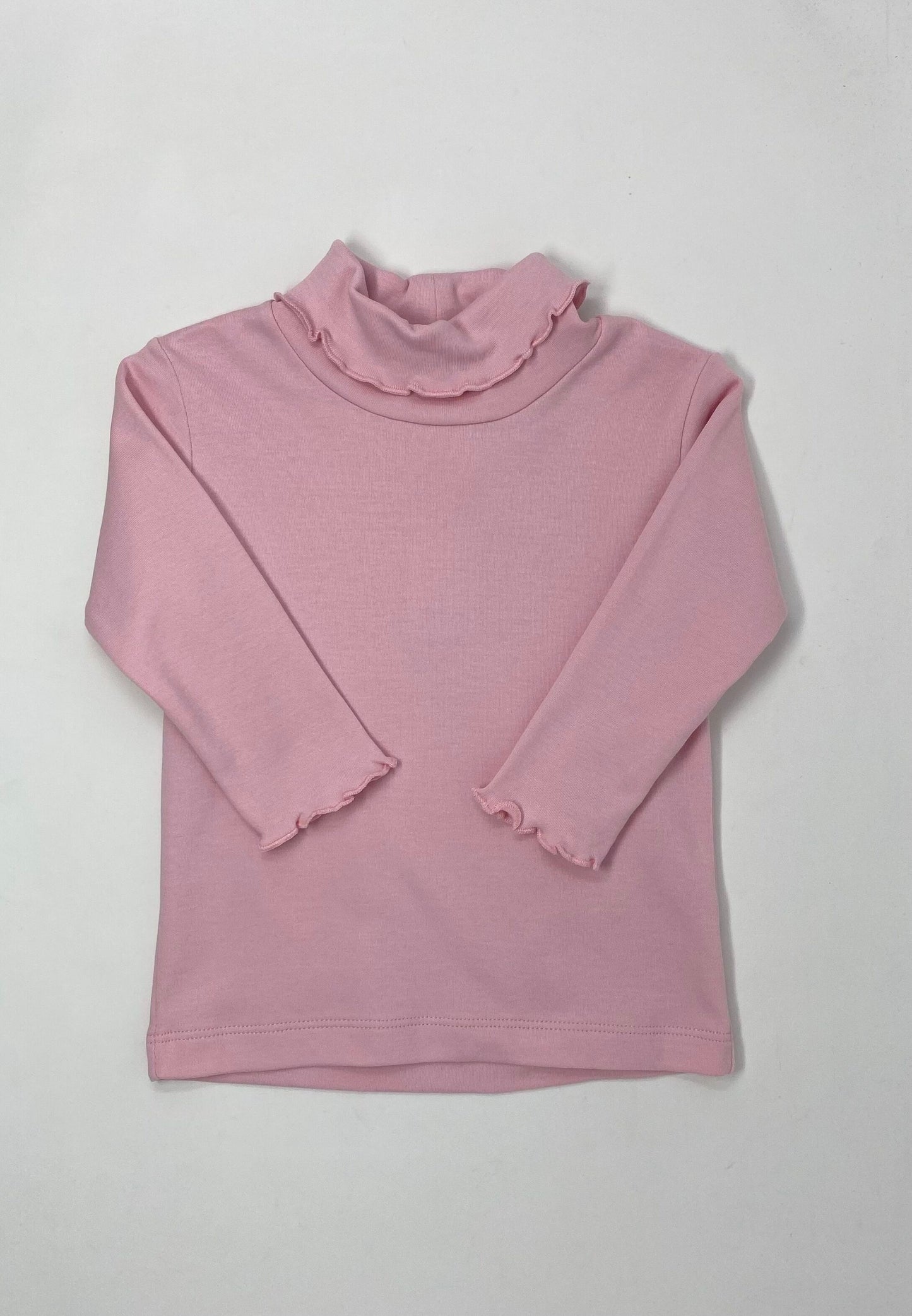 Knit Interlock Lettuce Edge Turtleneck - Light Pink Girls Tops + Tees Luigi   