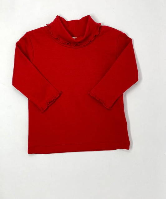 Knit Interlock Lettuce Edge Turtleneck - Deep Red Girls Tops + Tees Luigi   