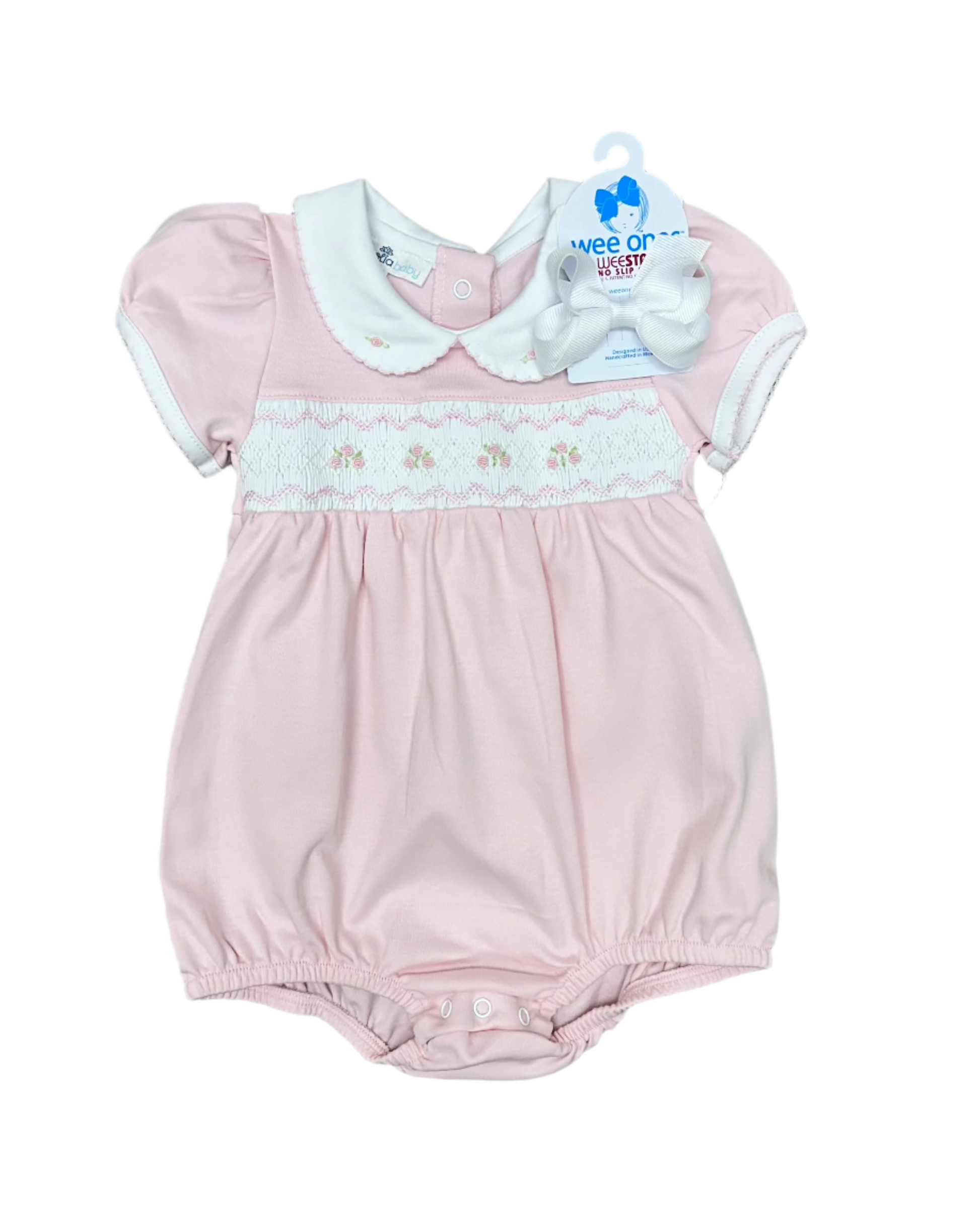 Pink S/S Emily & Ethan Smocked Collared Short Bubble Baby Sleepwear Magnolia Baby