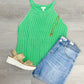 Halter Sweater Tank With Special Wash Effect - Just Green Knits Tribal   