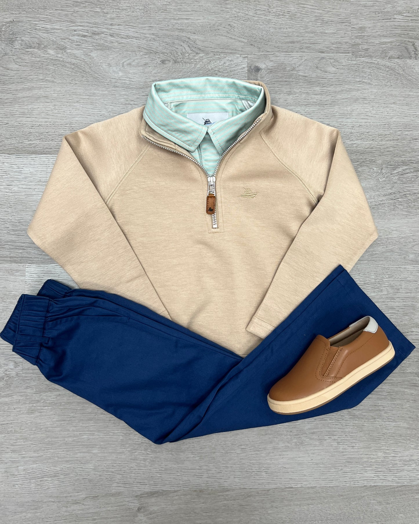 Boy's Polo - Stone/Surf Spray Boys Shirts + Polos Southbound   