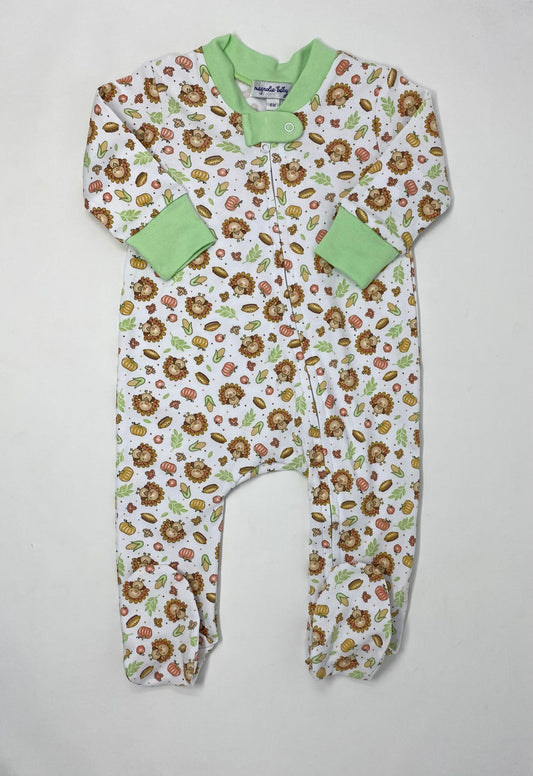 Giving Thanks Printed Zipper Footie - Celery Baby Sleepwear Magnolia Baby   