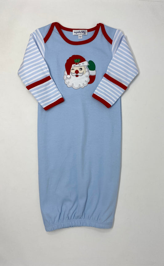 Winking Santa Applique Lap Gown - Lt. Blue Baby Sleepwear Magnolia Baby   