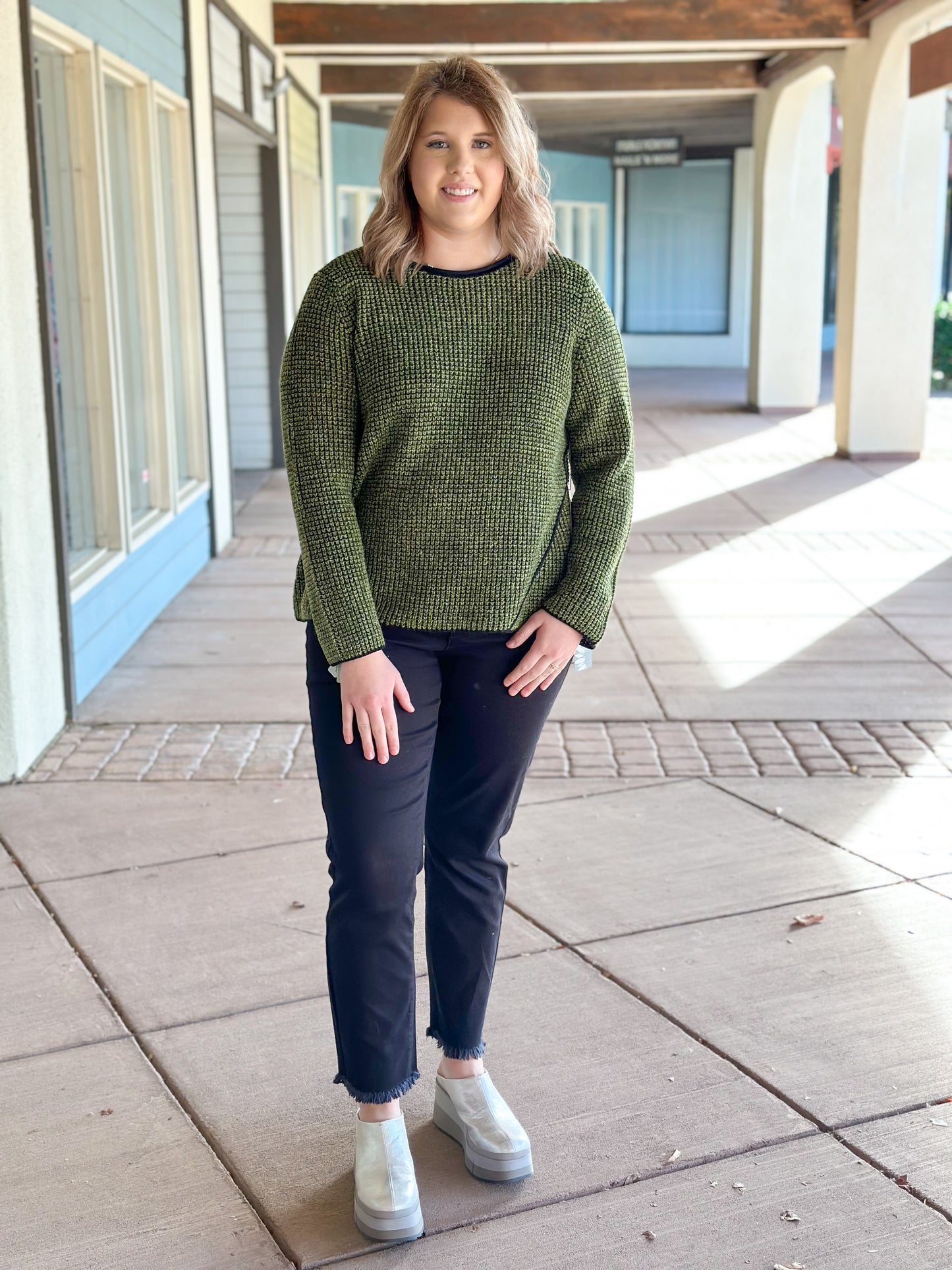 Aura Waffle Knit Swing Pullover - Guacamole Sweatshirts + Pullovers Habitat   