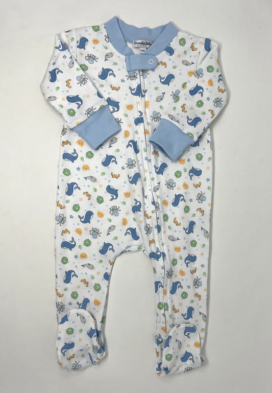 Ocean Bliss Printed Zipper Footie - Lt. Blue Baby Sleepwear Magnolia Baby   