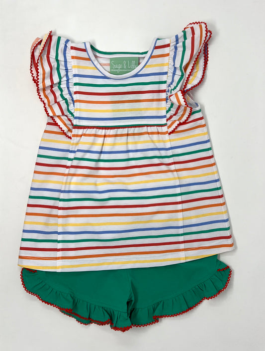 School Stripes - Ruffle Top & Shorts Girls Sets Sage & Lilly   