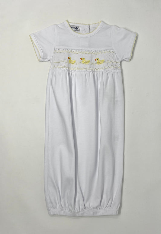 Magnolia Baby White Just Ducky Classics Smocked Gathered Gown