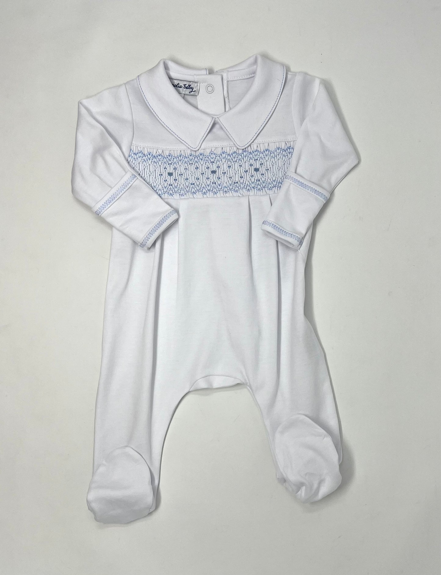 Lily & Lucas Smocked Collared Boy Footie - Lt. Blue Baby Sleepwear Magnolia Baby   