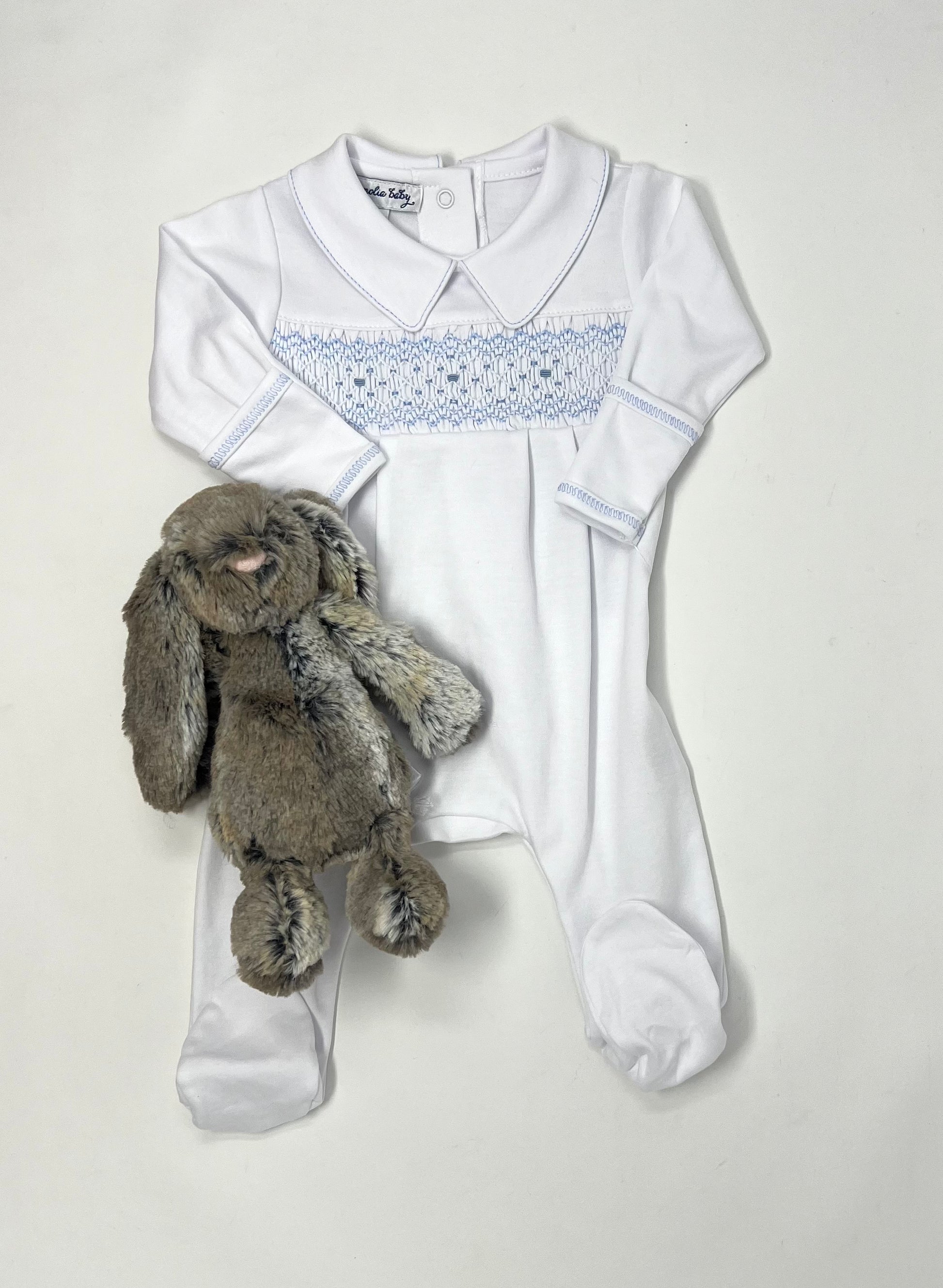 Lily & Lucas Smocked Collared Boy Footie - Lt. Blue Baby Sleepwear Magnolia Baby   