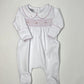 Lily & Lucas Smocked Collared Girl Footie - Pink Baby Sleepwear Magnolia Baby   