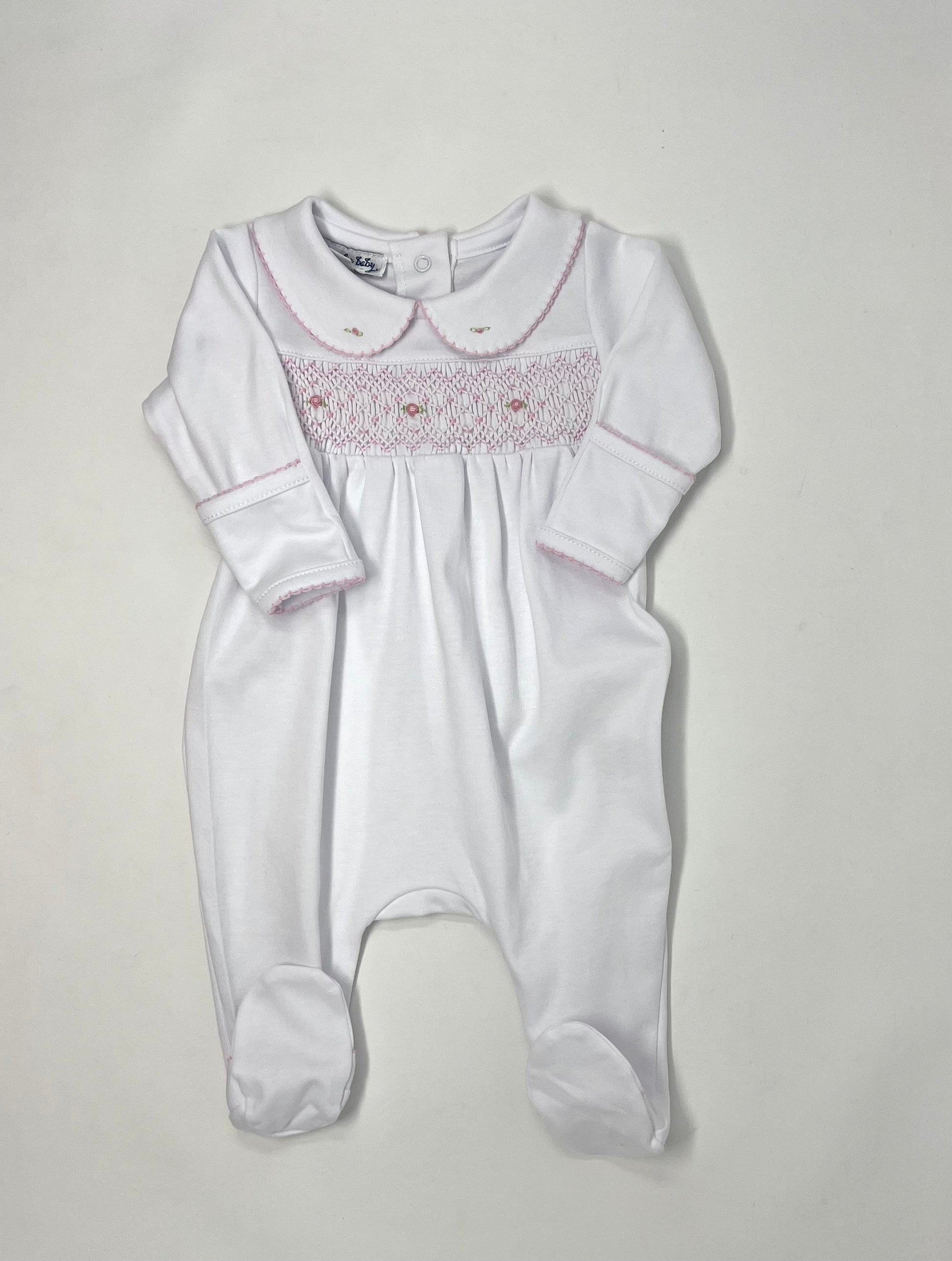 Lily & Lucas Smocked Collared Girl Footie - Pink Baby Sleepwear Magnolia Baby   