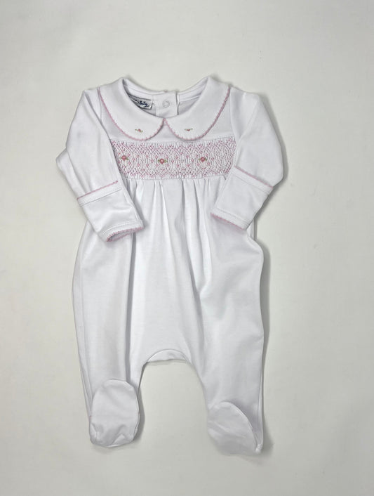 Lily & Lucas Smocked Collared Girl Footie - Pink Baby Sleepwear Magnolia Baby   