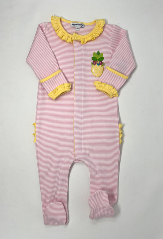 Tropical Pineapple Ruffle Footie - Pink Baby Sleepwear Magnolia Baby   