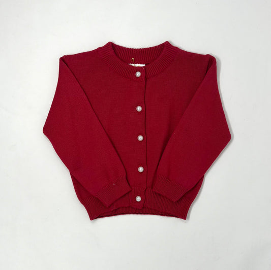 Pearl Button Cardigan - Red Girls Sweaters + Sweatshirts Dolce Gaccia   