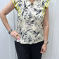Embroidered Flutter Sleeve Top - Black Yellow Tops Entro   