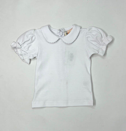 White S/S Peter Pan Collar Blouse w/ Ruffle Cuff and Zipper Girls Tops + Tees Luigi   