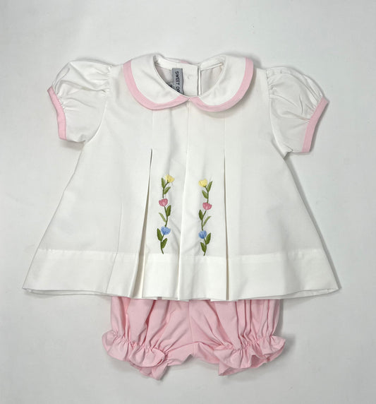 White/Pink Embroidered Tulip Set Girls Sets Sweet Dreams   