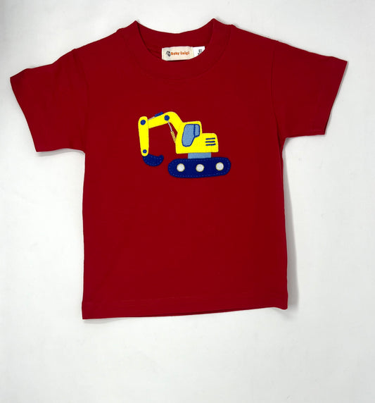 Boy's Deep Red S/S Shirt w/ Excavator Boys Tees Luigi   