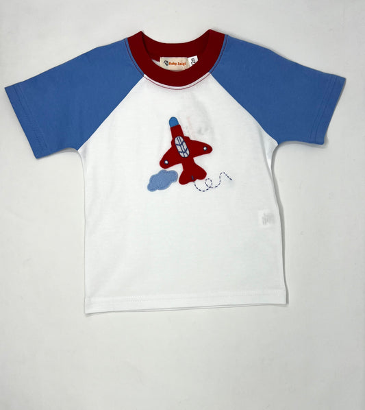 Boy's Blue & White S/S Raglan Shirt w/ Fighter Jet Boys Tees Luigi   