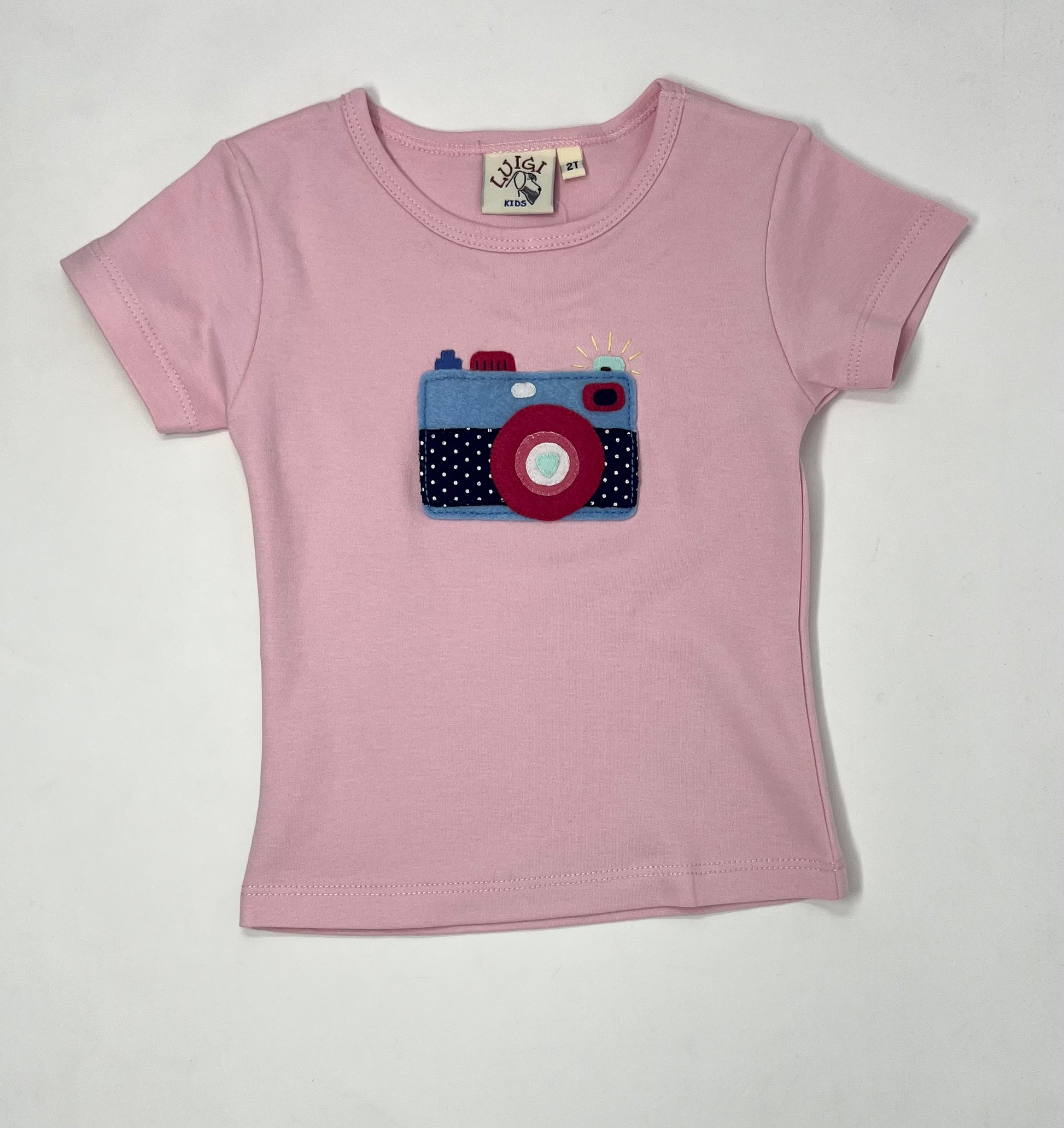 Girls Lt. Pink Cap Sleeve T-Shirt w/ Camera Girls Tops + Tees Luigi   