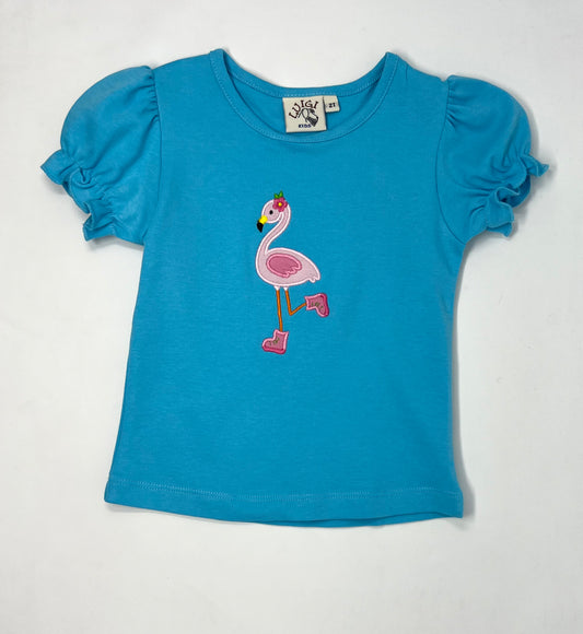Girls Lt. Turquoise T-Shirt w/ Flamingo Girls Tops + Tees Luigi   
