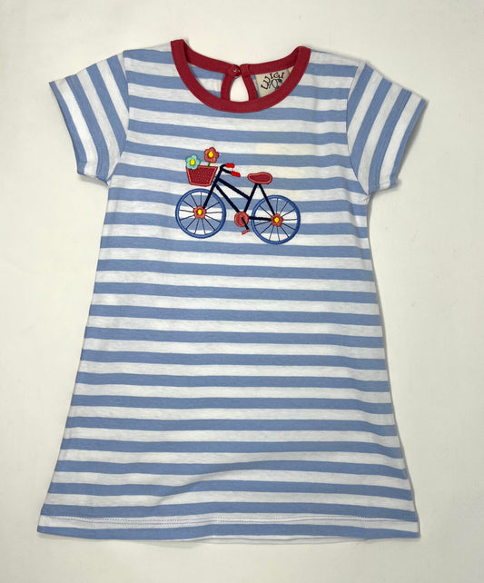 Blue & White Stripe Dress w/ Bicycle Girls Play Dresses Luigi   