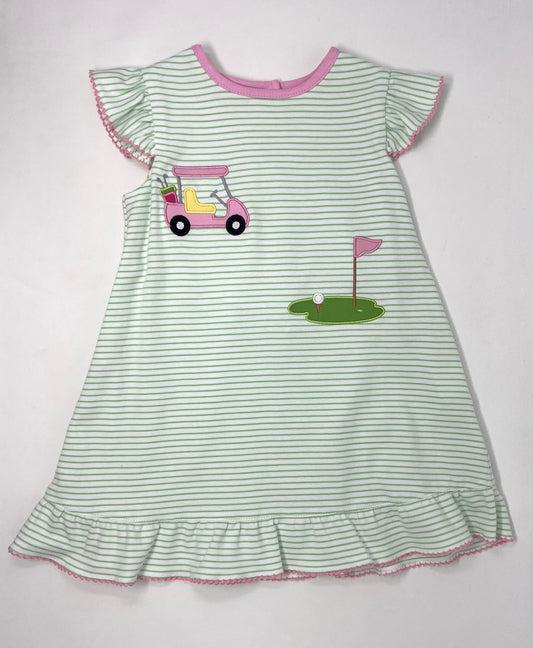 Girls Green Striped Golf Dress Girls Play Dresses Claire & Charlie   