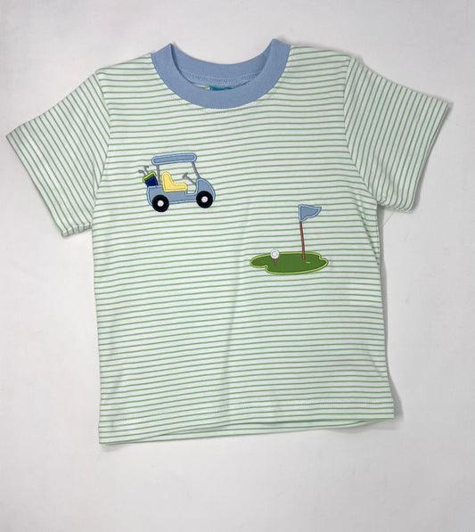 Green Knit Stripe Golf Boy's TShirt Boys Tees Claire & Charlie   