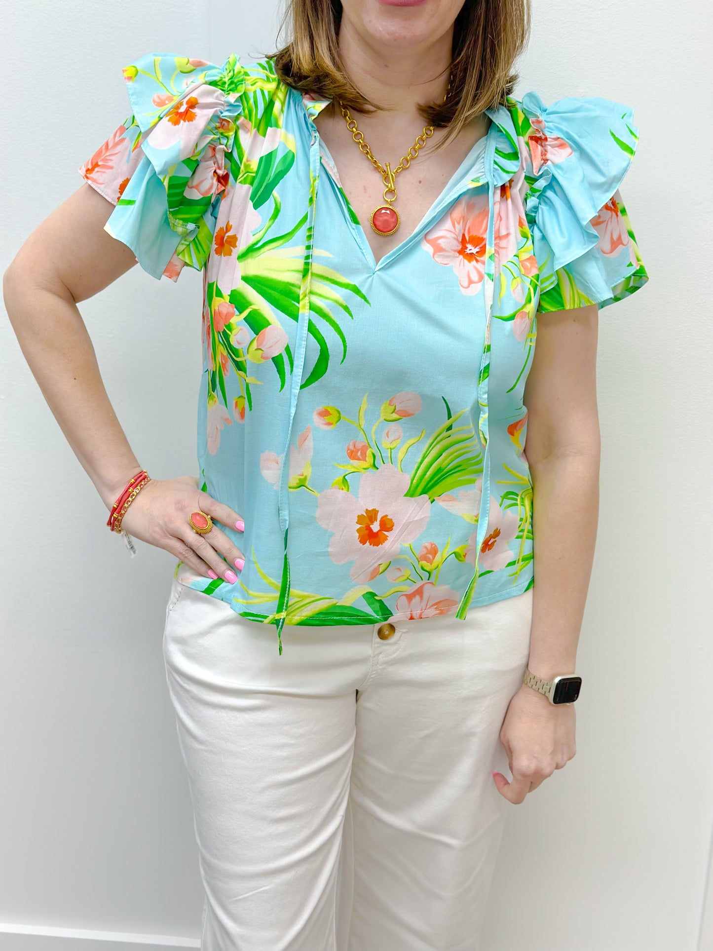 Kata Top - Aqua Floral Tops Sofia Collection   