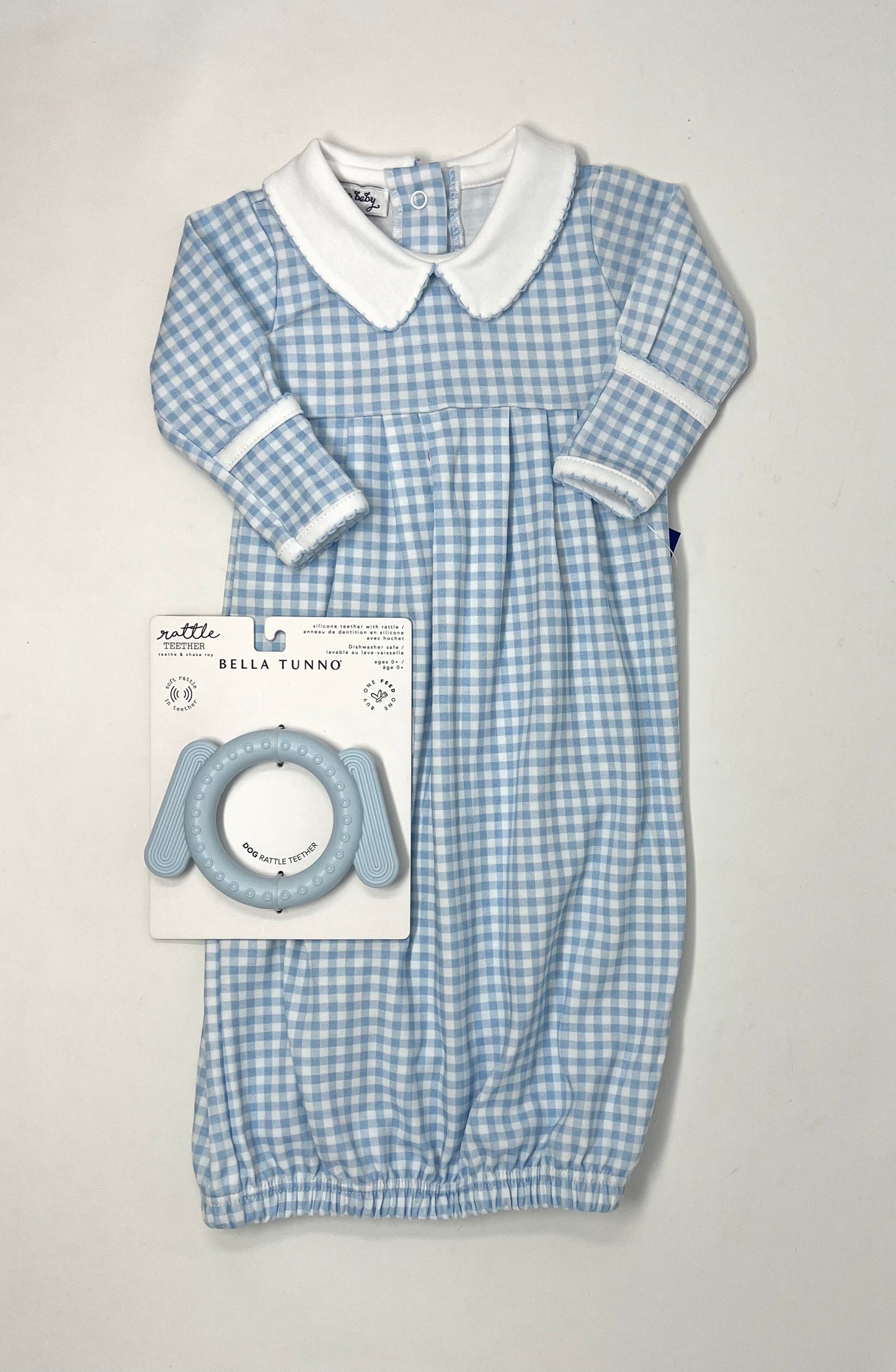 Mini Checks Collared Pleated Gown - Lt. Blue Baby Sleepwear Magnolia Baby   