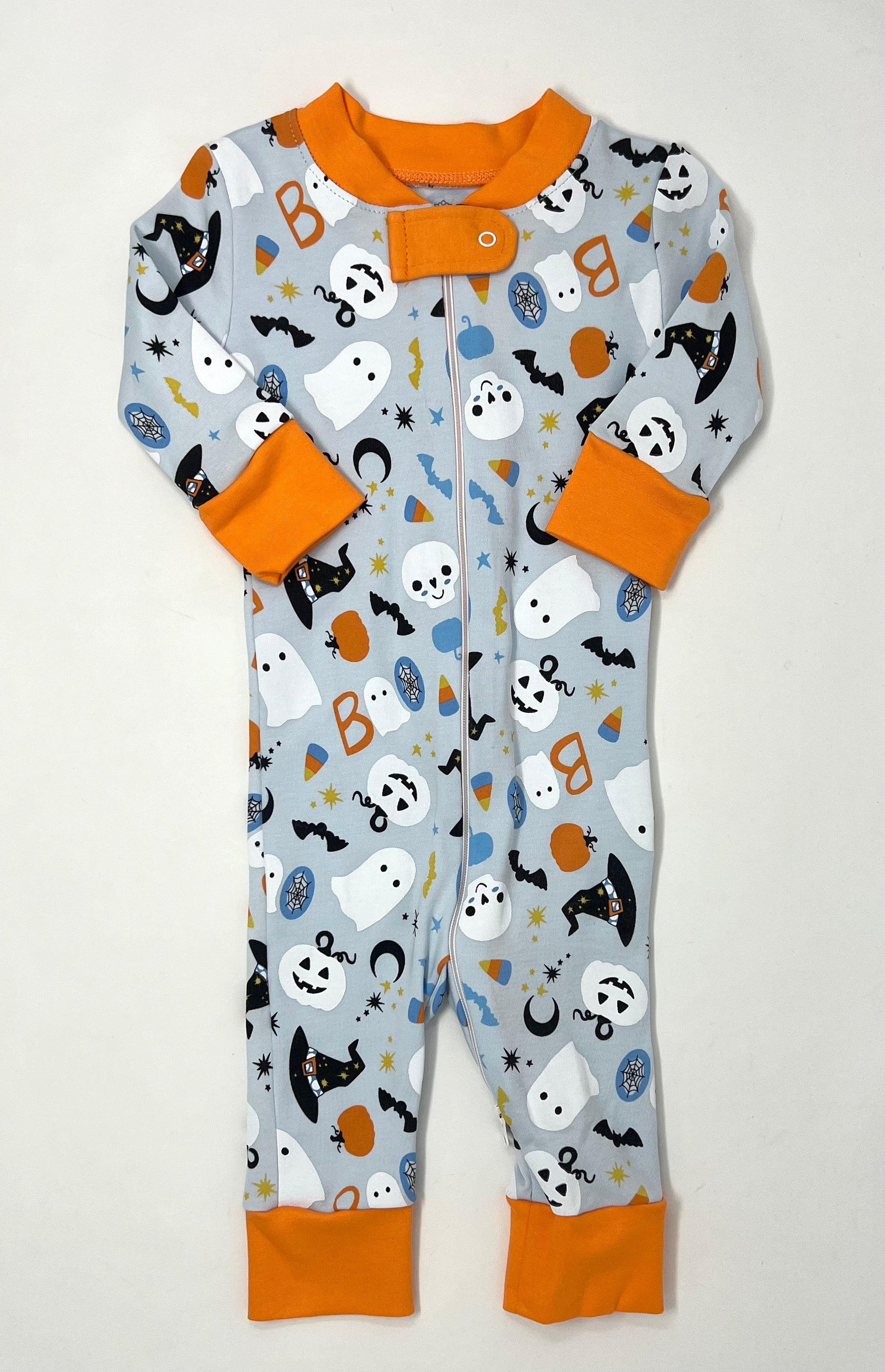 A Little Bit Batty Zipper Pajamas - Lt. Blue Baby Sleepwear Magnolia Baby   