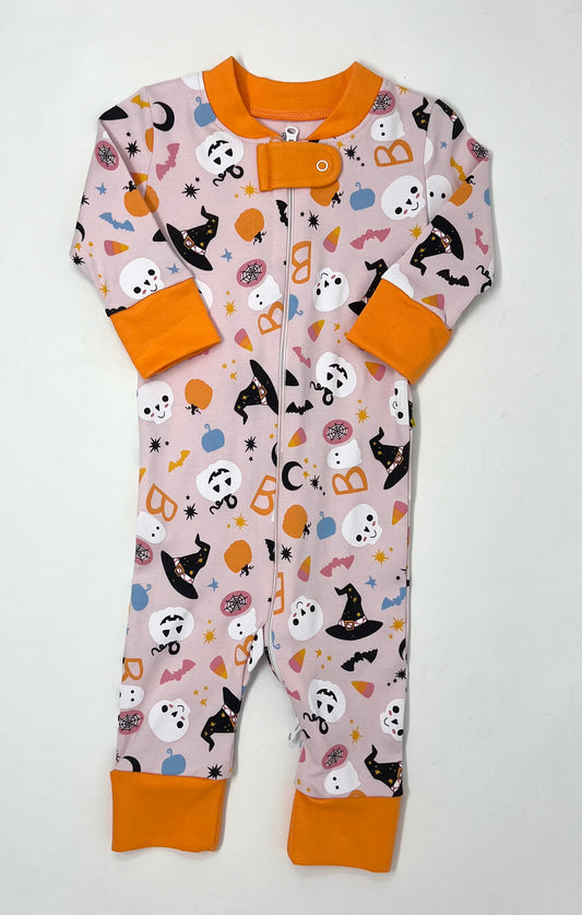 A Little Bit Batty Zipper Pajamas - Pink Baby Sleepwear Magnolia Baby   