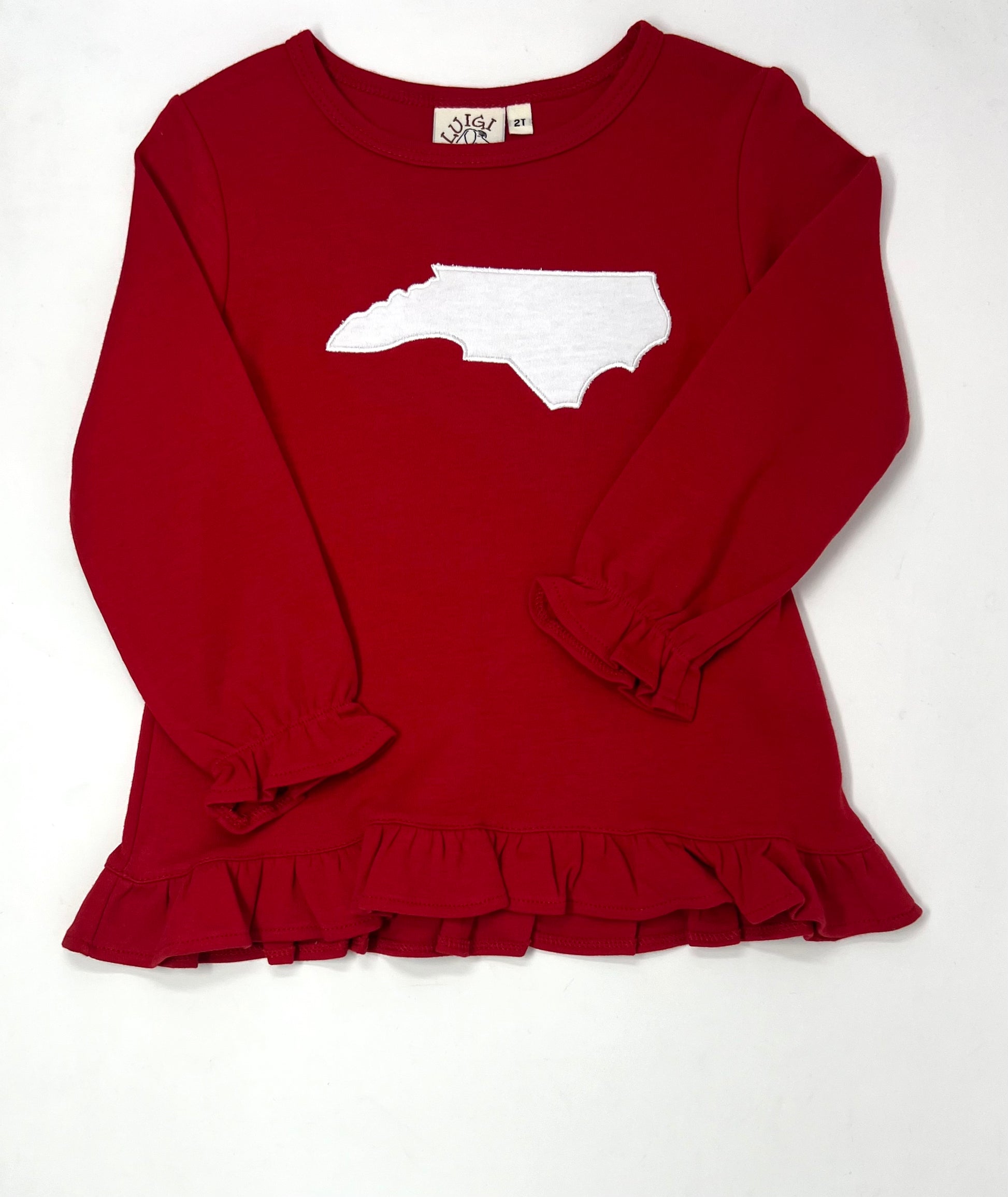 Girls Ruffle Swing Top w/ NC Silhouette - Deep Red Girls Tops + Tees Luigi   