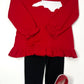 Girls Ruffle Swing Top w/ NC Silhouette - Deep Red Girls Tops + Tees Luigi   