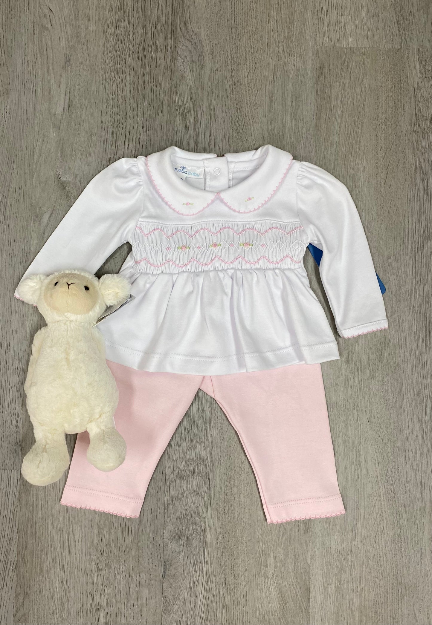 Ava & Archie Smocked Collared Pant Set - Lt. Pink Baby Sleepwear Magnolia Baby   