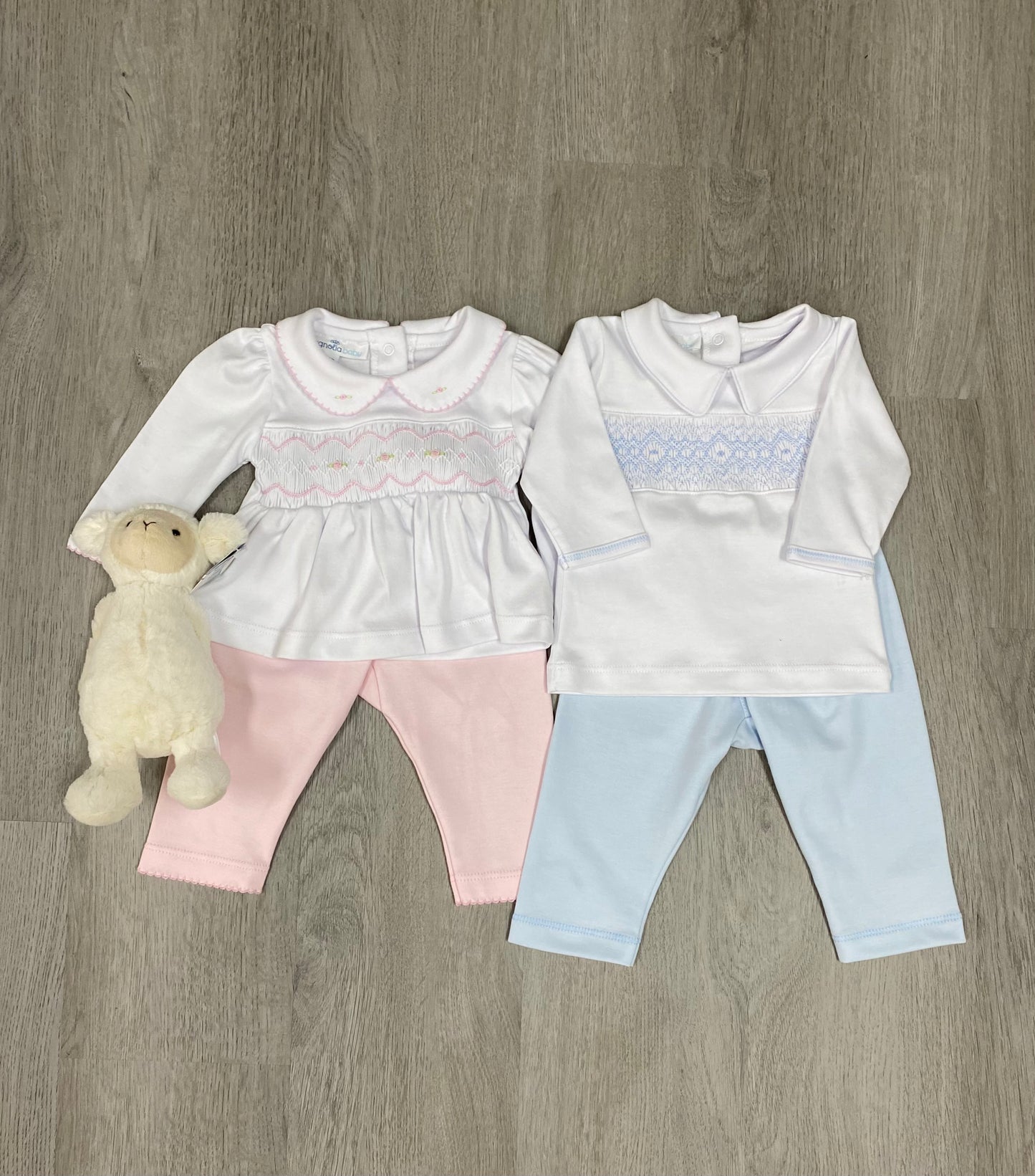 Ava & Archie Smocked Collared Pant Set - Lt. Pink Baby Sleepwear Magnolia Baby   