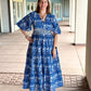 Zoey Dress - Beige Blue Long Dresses Sohana   