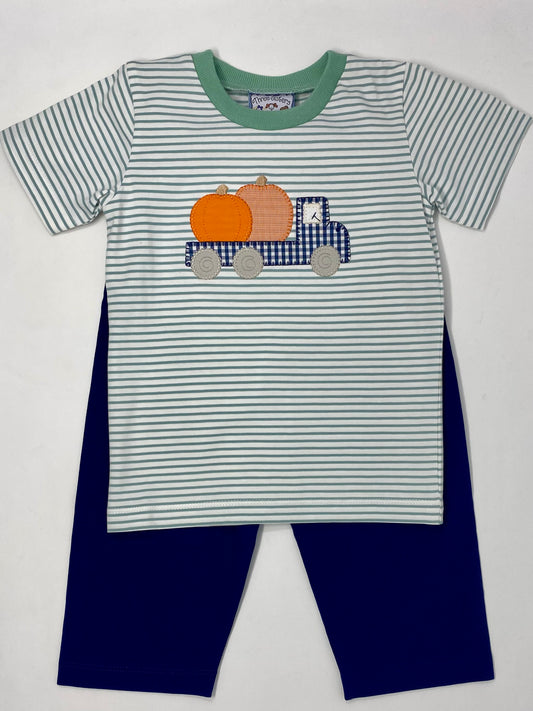 Pumpkin Truck Applique Boys Pant Set Boys Sets Three Sisters   