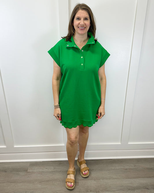 Shayla Scallop Dress - Green Short Dresses Entro