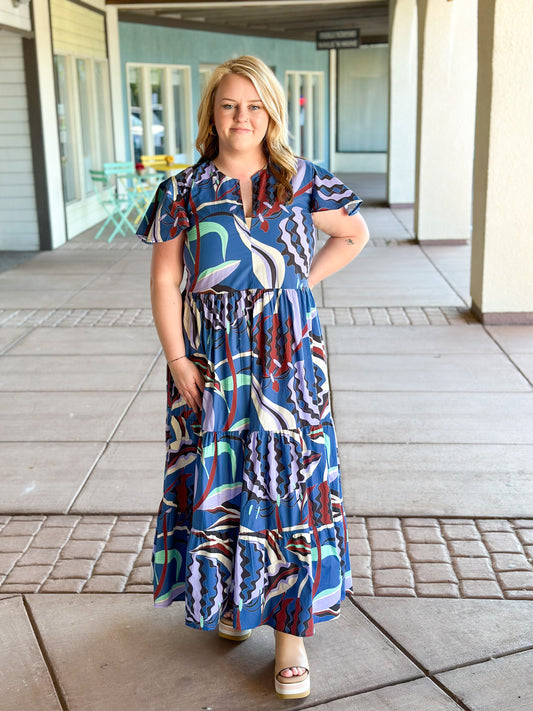 V-Neck Maxi - Fergana Blue Women's Clothing Oliphant   