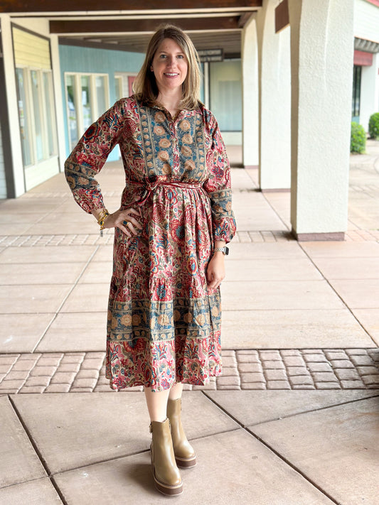 Elizabeth Dress - Brown Rust Women's Clothing Sohana   