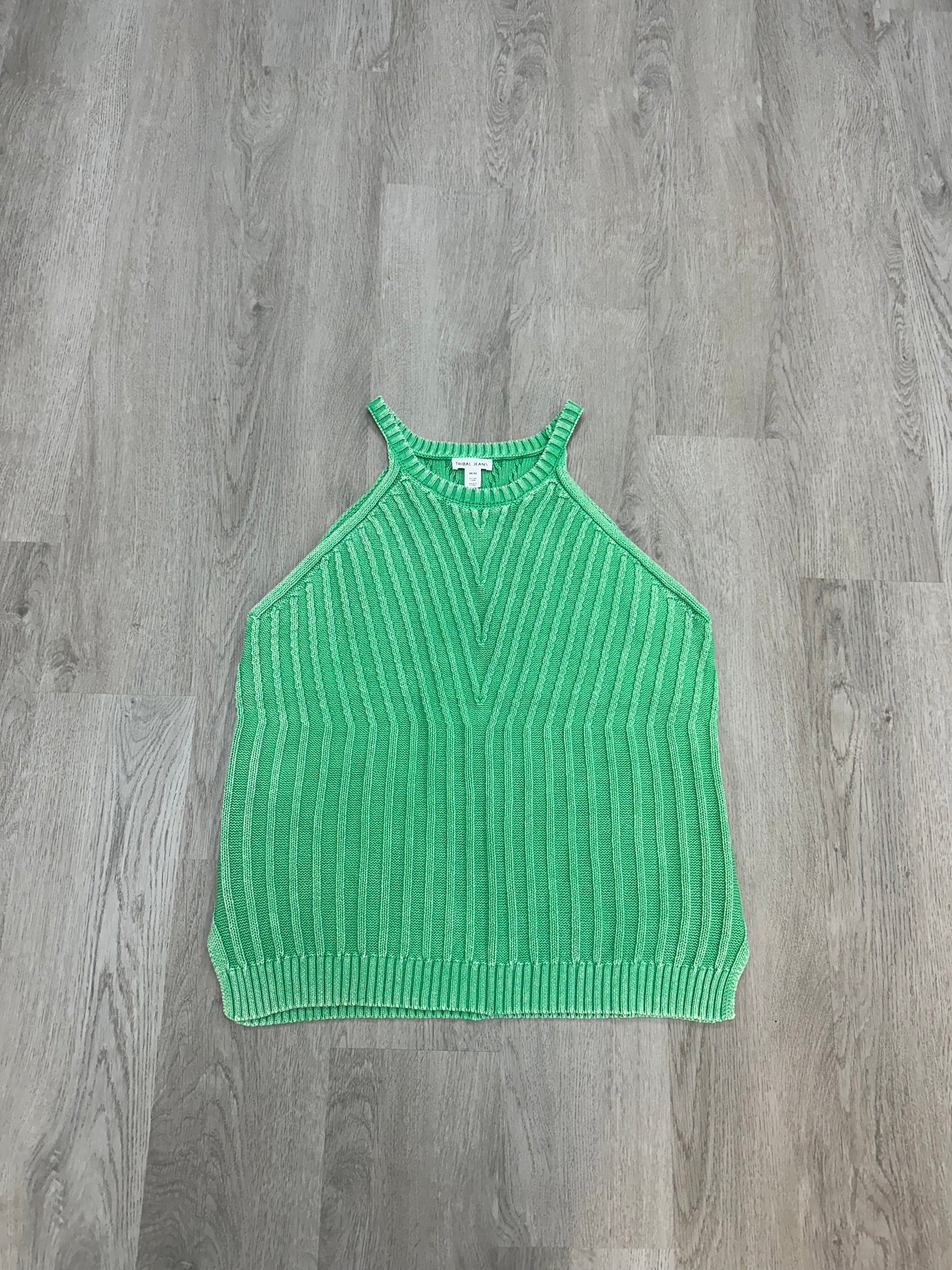 Halter Sweater Tank With Special Wash Effect - Just Green Knits Tribal   