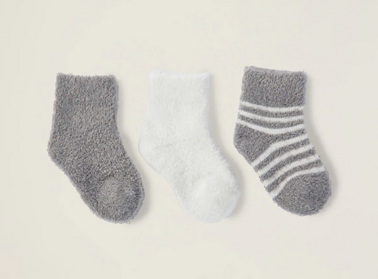 CozyChic Lite Infant Sock Set - Pewter/Pearl Kids Socks + Tights Barefoot Dreams   