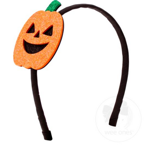 Large Jack-o-Lantern Glitter Foam Grosgrain Wrapped Headband Kids Hair Accessories Wee Ones   