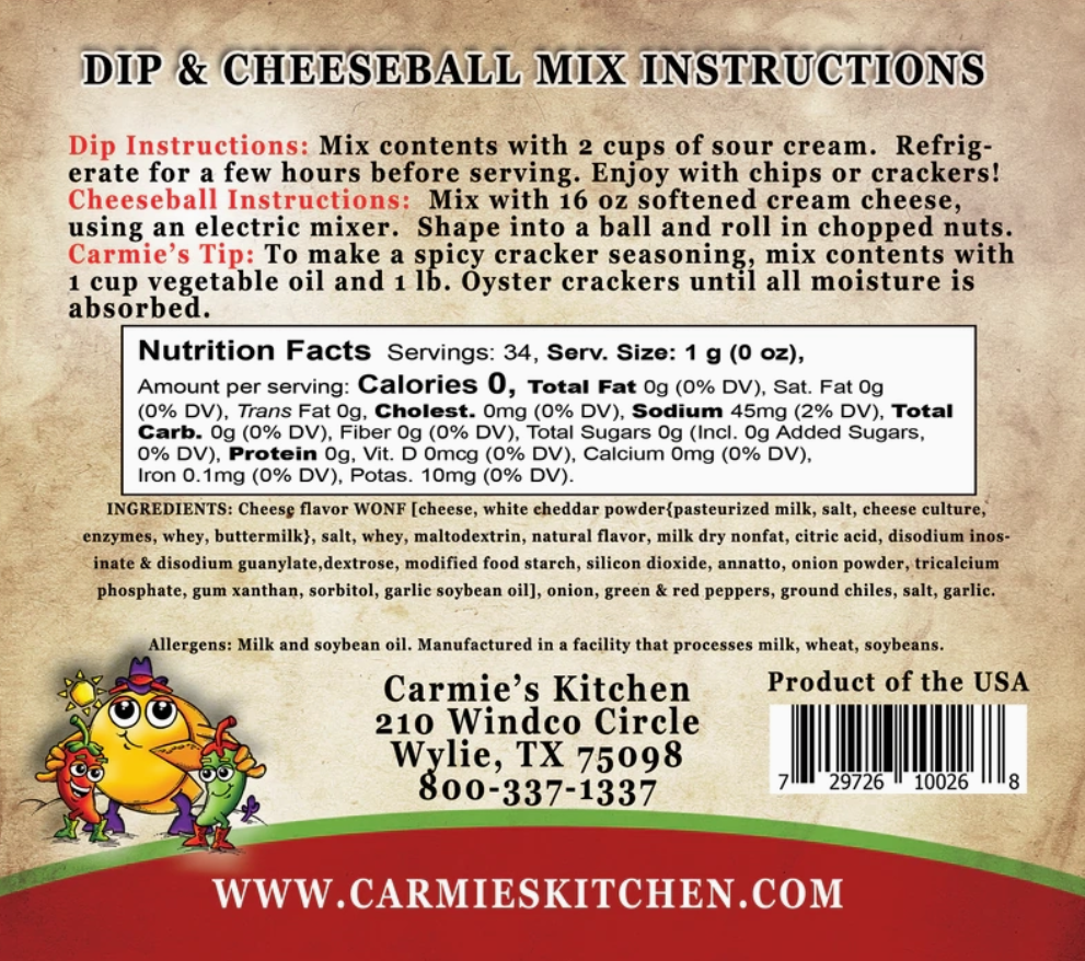 Jalapeno Cheddar Dip Mix Impulse Carmie's Kitchen   