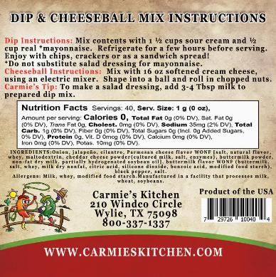 Jalapeno Ranch Dip Mix Impulse Carmie's Kitchen   