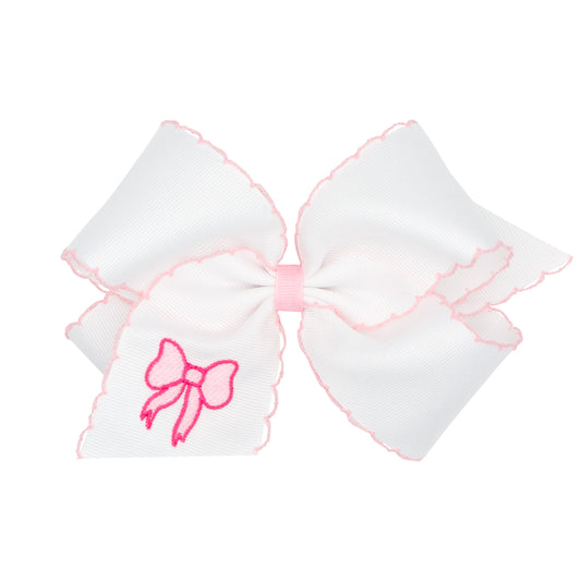 King White Bow w/ Lt. Pink Moonstitch - Bow Kids Hair Accessories Wee Ones