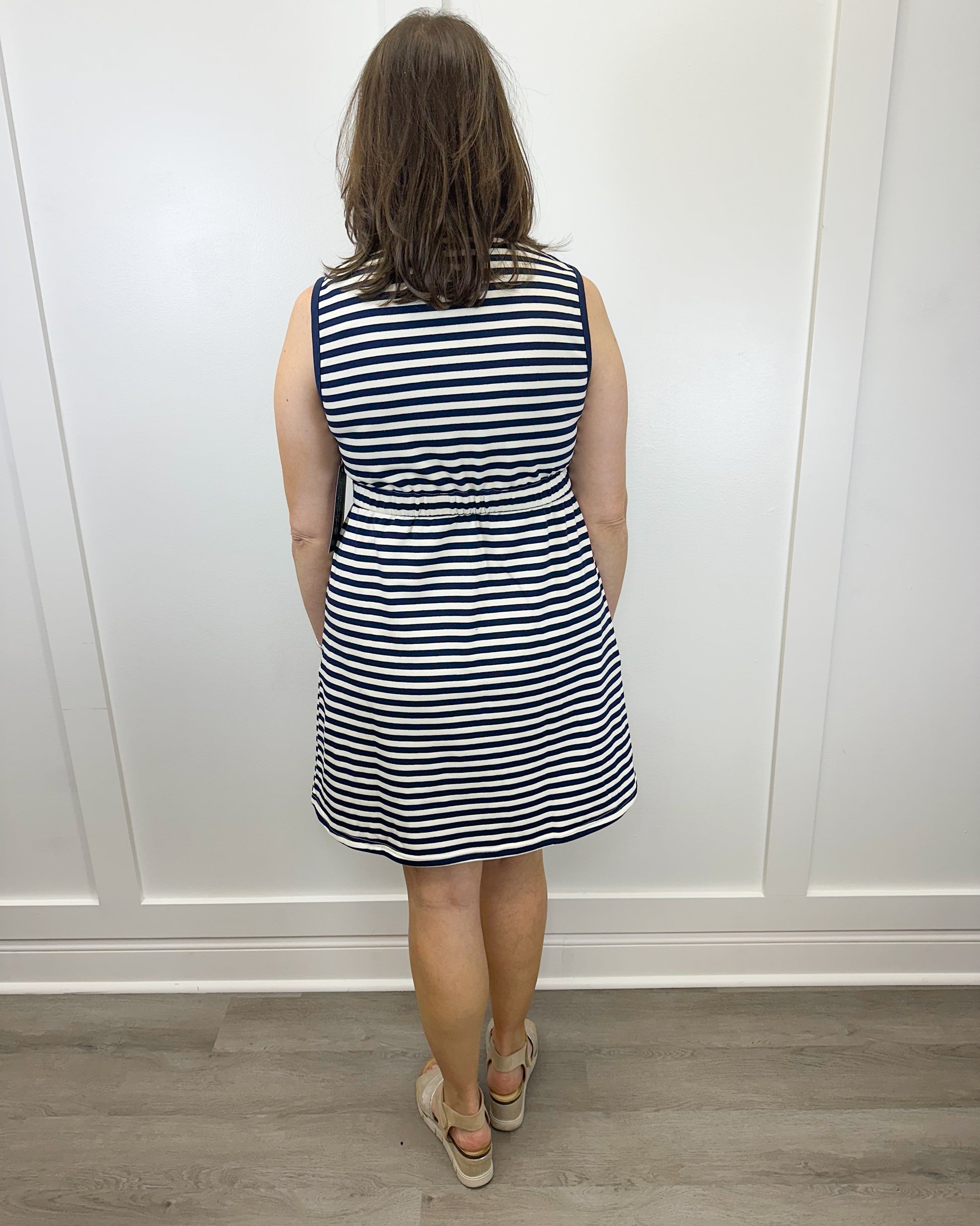 Lennie Dress - Navy & White French Terry Stripe Short Dresses Duffield Lane